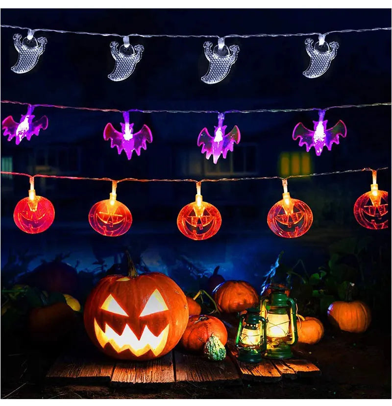 Halloween Led Lights String Twinkle Party Festoon Light Decoration Skull Pumpkin Bat Outdoor Lights Garland Street Portable
