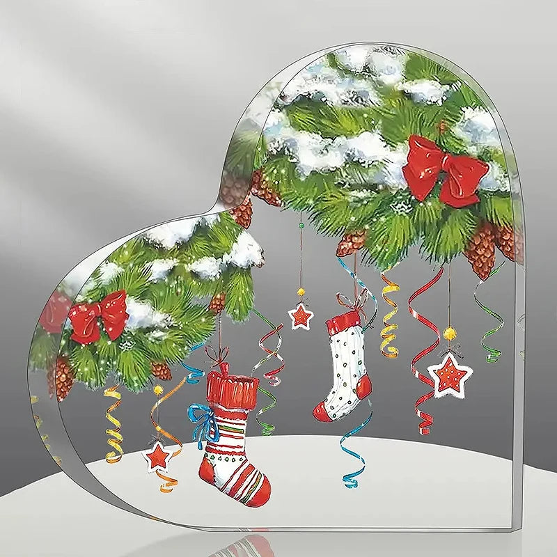 Christmas Atmosphere Heart Acrylic Ornament Desktop Decoration Transparent Stand
