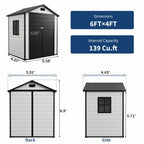 6x4 FT Resin Outdoor Storage Shed, Double Wall Waterproof Lockable Garden Tool Shed With Window, Double Doors For Bike Lawn Mower Patio