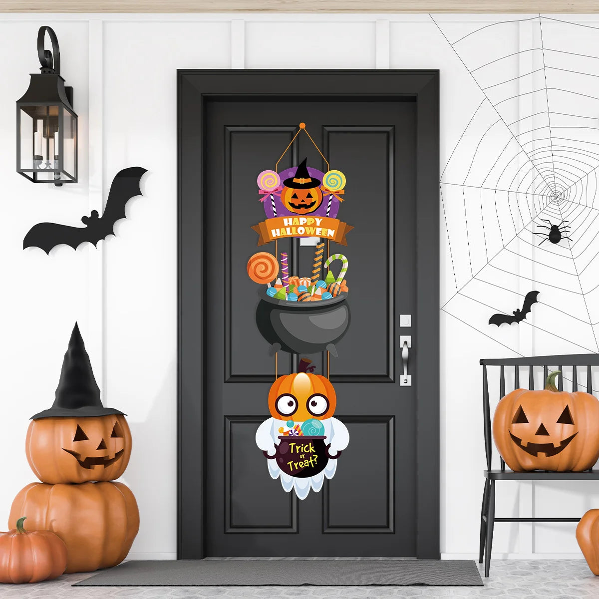 Halloween Paper Hanging Sign Spooky Pumpkin Witch Ghost Front Door Hanger Welcome Sign DIY Halloween Party Decoration 2023
