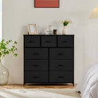 JHK Dresser For Bedroom With 9 Fabric Storage Drawer Wardrobe Tall Chest Organizer Closet Adult Kids Clothes Cabinet Furniture