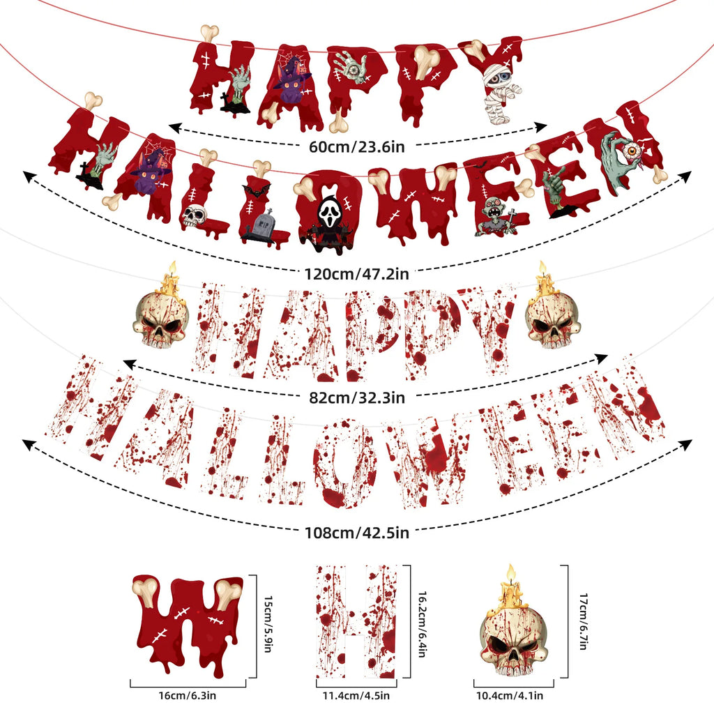 Halloween Ceiling Hangings: Skeletons, Mummies, Bloodstained Handprints, Bat Garlands. Kids Halloween Home Decor