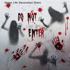 【H】Halloween Stickers Horror Blood Hand Print Door Stickers Window Bathroom Shadow Glass Female Ghost Wall Decal Halloween Decor