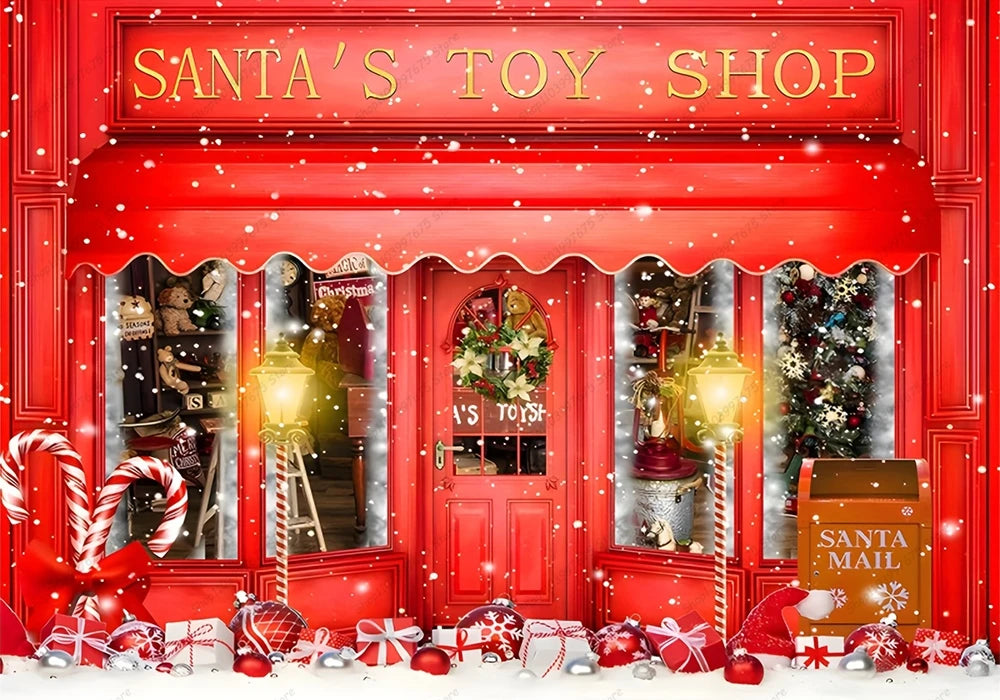 Christmas Photography Backdrop Vinyl Santa's Toy Shop Decoration Backdrop for Xmas Party Supplies Photo Background Studio Decor