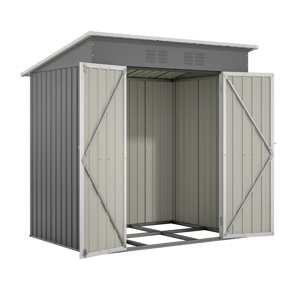6x4 Ft Heavy Duty Metal Outdoor Storage Shed Lockable Double Doors with Floor Frame All Weather Utility Cabinet Backyard Patio