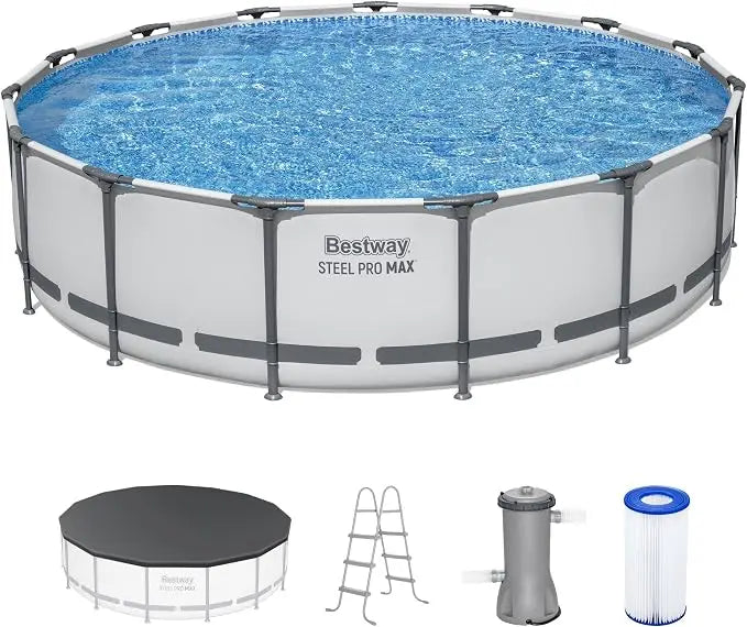 Steel Pro MAX  Above Ground Pool, Round Metal Frame Outdoor Swimming Pool Set with Filter Pump, Ladder, and, Custom