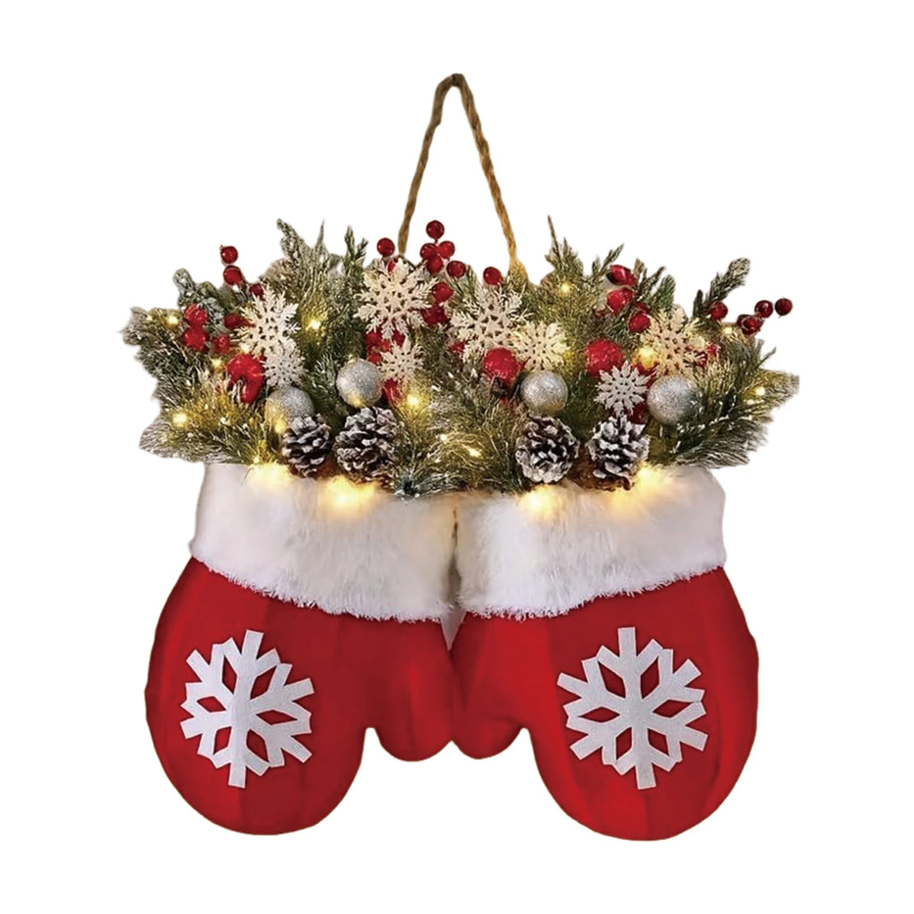 Christmas Gloves Wreath with Light with Light Design Wreath Hanging Ornaments for Christmas Indoor Outdoor Wall Decor