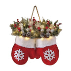 Christmas Gloves Wreath with Light with Light Design Wreath Hanging Ornaments for Christmas Indoor Outdoor Wall Decor