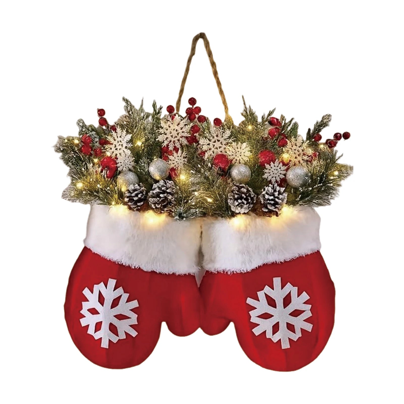 Christmas Gloves Wreath with Light with Light Design Wreath Hanging Ornaments for Christmas Indoor Outdoor Wall Decor