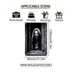 One Halloween curtain - featuring a terrifying design of a ghostly female face, with a horror theme and seasonal decoration.