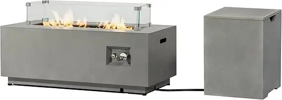 Outdoor Fire Pit Table Propane Gas Fire Pits Outdoor Fireplaces 42'' Rectangular Firepit Table, 2 Pieces in 1, 50,000 BTU