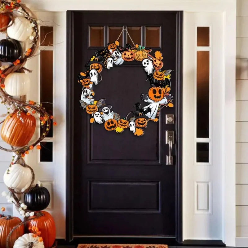 Halloween Wooden Sign Pumpkin Ghost Hanging Wood Plaque Wreath Accessory Home Wall Room Cafe Shop DIY Holiday Party Decoration