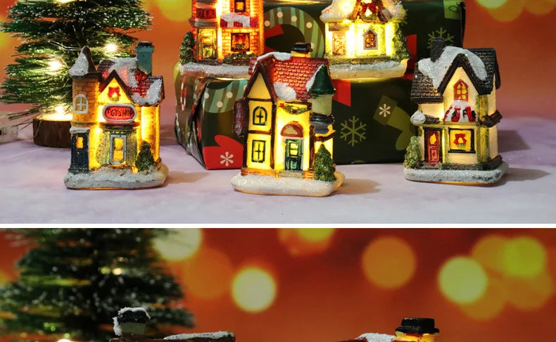 Christmas Led Light House Christmas Tree Ornaments LED Resin Small Village House Xmas Glow Decor Gift Happy New Year Decors DC05