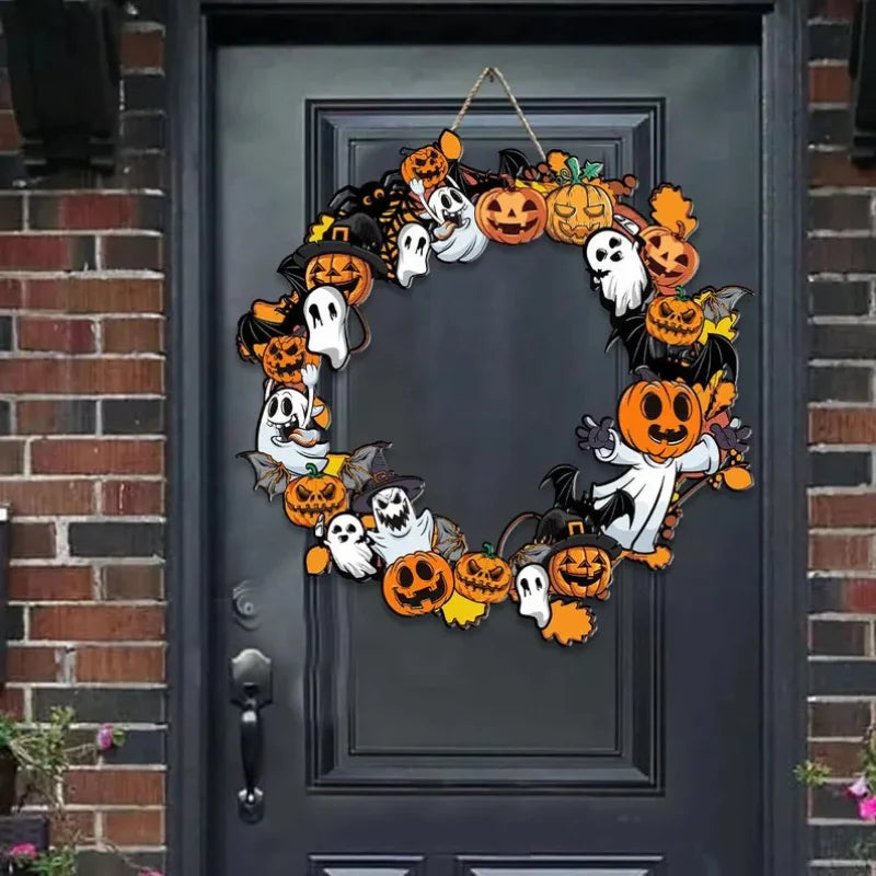 Halloween Wooden Sign Pumpkin Ghost Hanging Wood Plaque Wreath Accessory Home Wall Room Cafe Shop DIY Holiday Party Decoration