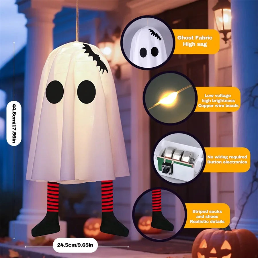 Halloween LED Ghost Pendant Lights, Glowing Wizard Hat Ghost Lantern Decorations, Spooky Hanging Ornaments for Room, Home