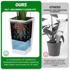 15.7"/22.5" Tall Planters Set Of 2, Self Watering Indoor Outdoor Front Porch Planter Pots With Drainage & Monitor Bucket