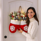 Christmas Gloves Wreath with Light with Light Design Wreath Hanging Ornaments for Christmas Indoor Outdoor Wall Decor