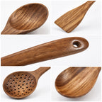 Wood Kitchenware Cooking Set Household Spatula Spoon Set Salad Spoon Fork Stirring Spoon Kitchen Baking Set With Storage Bucket