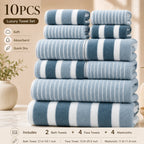 8-Piece Ultra Absorbent Towel Set, Lint-Free & Super Soft Two-Tone Striped Bath Towel Collection, Premium Microfiber Bathroom Towel Set Includes 2 Bath Towels, 2 Face Towels & 4 Hand Towels, Suitable for Bathroom, Spa & Hotel