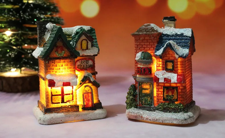 Christmas Led Light House Christmas Tree Ornaments LED Resin Small Village House Xmas Glow Decor Gift Happy New Year Decors DC05