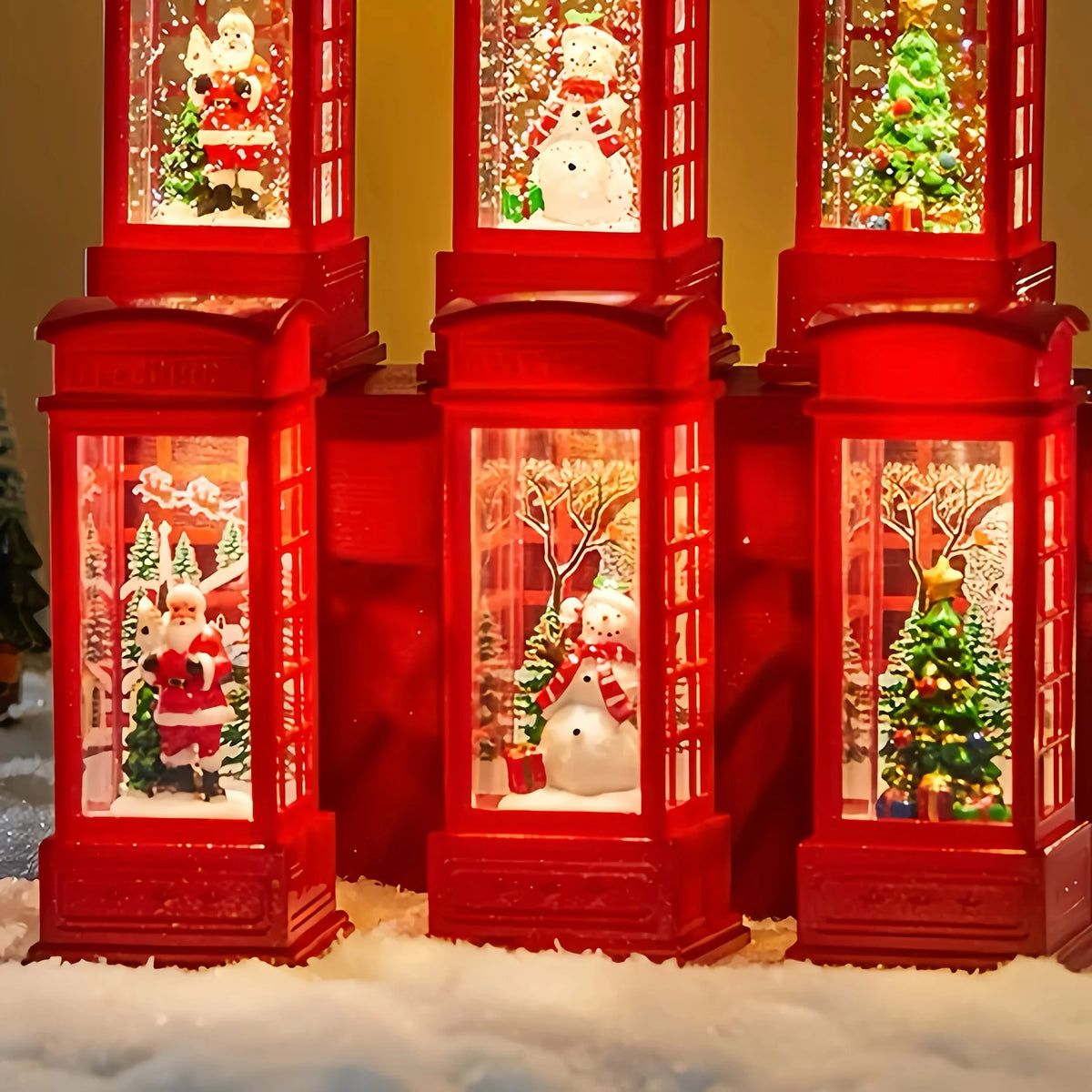 Christmas Phone Booth Lights Santa Claus Snowman Gifts Window Scene Ornament Christmas Party Decortion Xmas Party Home