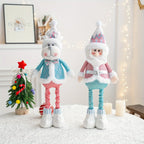 Retractable Santa Claus,Snowman,Elk Dolls,Pink & Blue Fabric Window Decoration with Metal Accents,Multi-Holiday Decor for Christ