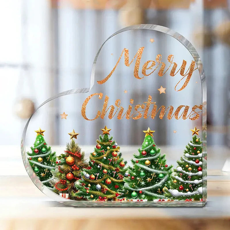 Christmas Atmosphere Heart Acrylic Ornament Desktop Decoration Transparent Stand