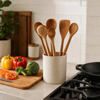 Wood Kitchenware Cooking Set Household Spatula Spoon Set Salad Spoon Fork Stirring Spoon Kitchen Baking Set With Storage Bucket