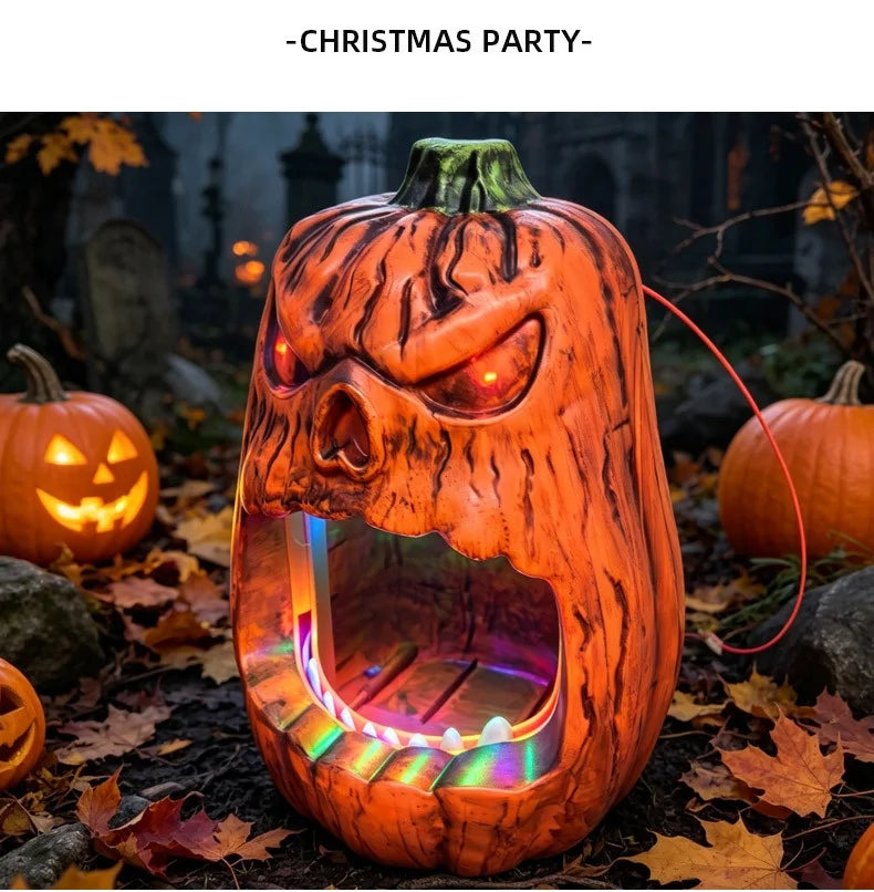 Halloween Horror Skull Face Pumpkin Candy Storage Box Voice-activated Glowing Pumpkin Ornaments Holiday Decorations  Birthday