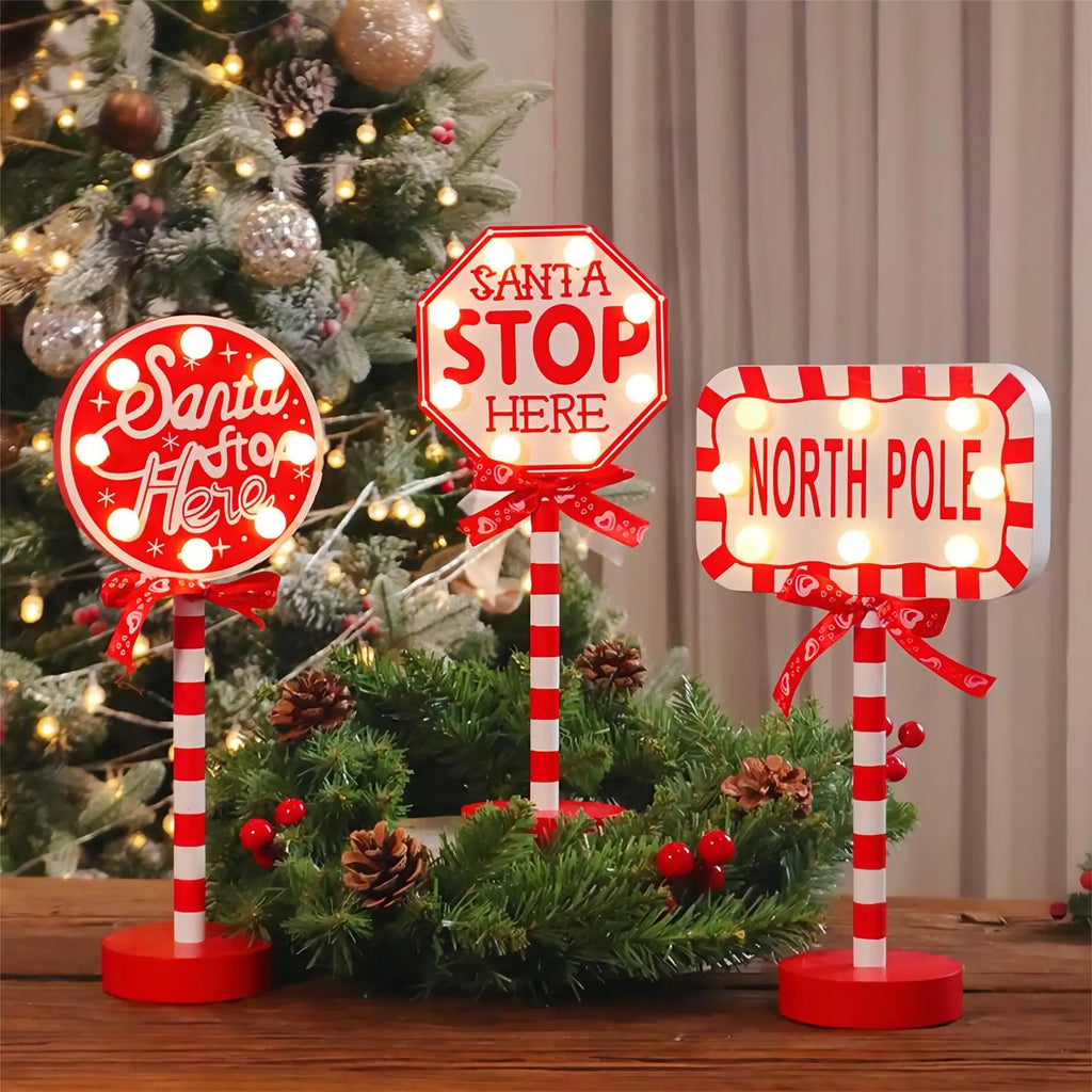 Christmas Stop Here Decor Santa Stop Here Tree Topper Desk Lamp LED Santa Stop Here Tree Topper Window Decorative Lights