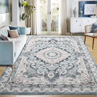 Area Rugs for Living Room, Machine Washable Vintage Rug, Non-Slip Low Pile Throw Rugs with Rubber Backing Washable Carpet