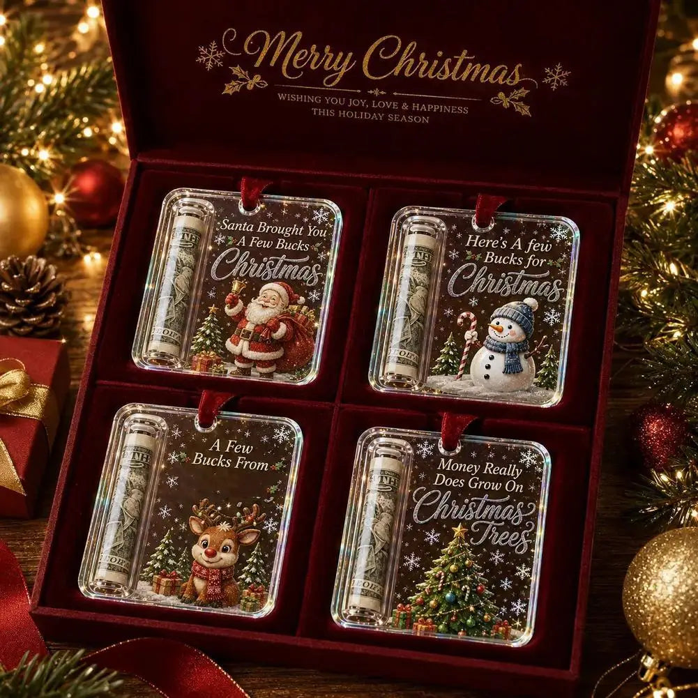Christmas Cartoon Snowman Elk Santa Claus Acrylic Money Holder Merry Christmas Tree Hanging Ornaments Xmas Tree Pendant Gifts