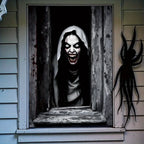 One Halloween curtain - featuring a terrifying design of a ghostly female face, with a horror theme and seasonal decoration.