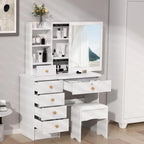 Makeup Vanities Vanity Desk with Sliding Mirror, Bedroom Dressing Table, Makeup Desk with 6 Drawers Bedroom Furniture