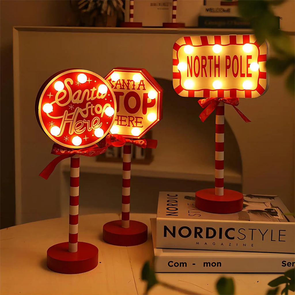 Christmas Stop Here Decor Santa Stop Here Tree Topper Desk Lamp LED Santa Stop Here Tree Topper Window Decorative Lights