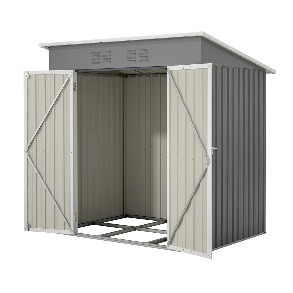 6x4 Ft Heavy Duty Metal Outdoor Storage Shed Lockable Double Doors with Floor Frame All Weather Utility Cabinet Backyard Patio