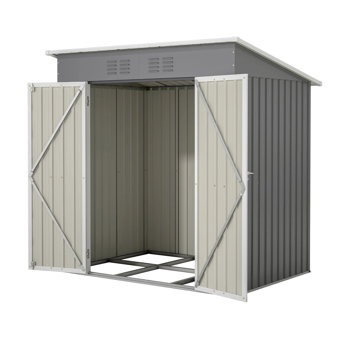 6x4 Ft Heavy Duty Metal Outdoor Storage Shed Lockable Double Doors with Floor Frame All Weather Utility Cabinet Backyard Patio