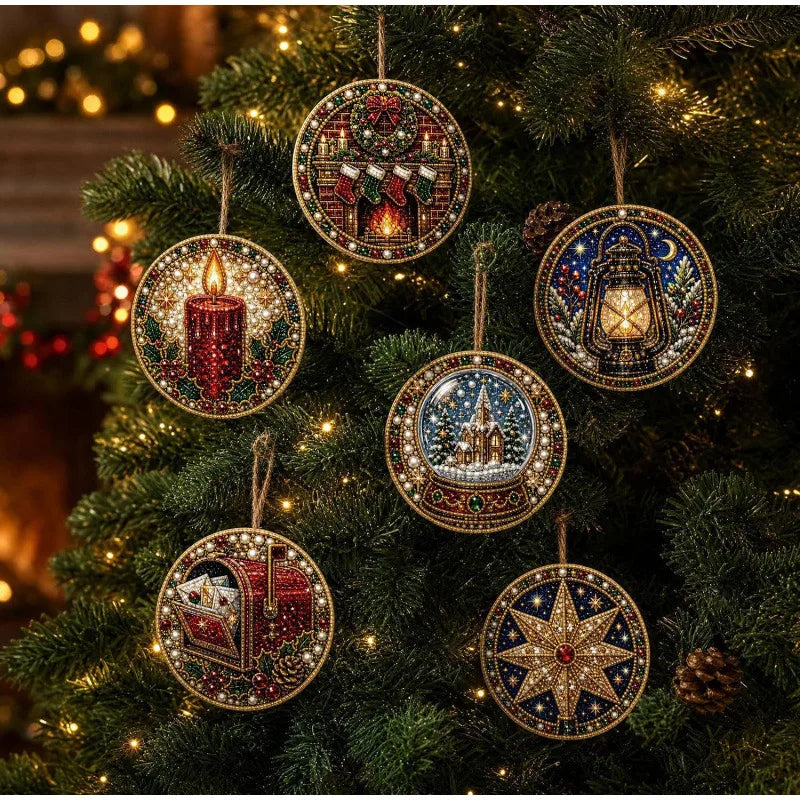 Christmas Diamond Painting Kit DIy Christmas Wooden Ornaments Xmas Snowman Reindeer Hanging Decor Relaxing Project Holiday Gifts