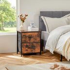 JHK Nightstand Bedside Coffee Sofa Tea Table Storage Closet Chest Clothes Display For Bedroom 2 Fabric Drawers Cabinet Furniture
