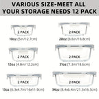 24PCS (12containers+12lids) High Borosilicate Glass Food Storage Containers Set - Leakproof Airtight Lids Perfect for Meal Prep