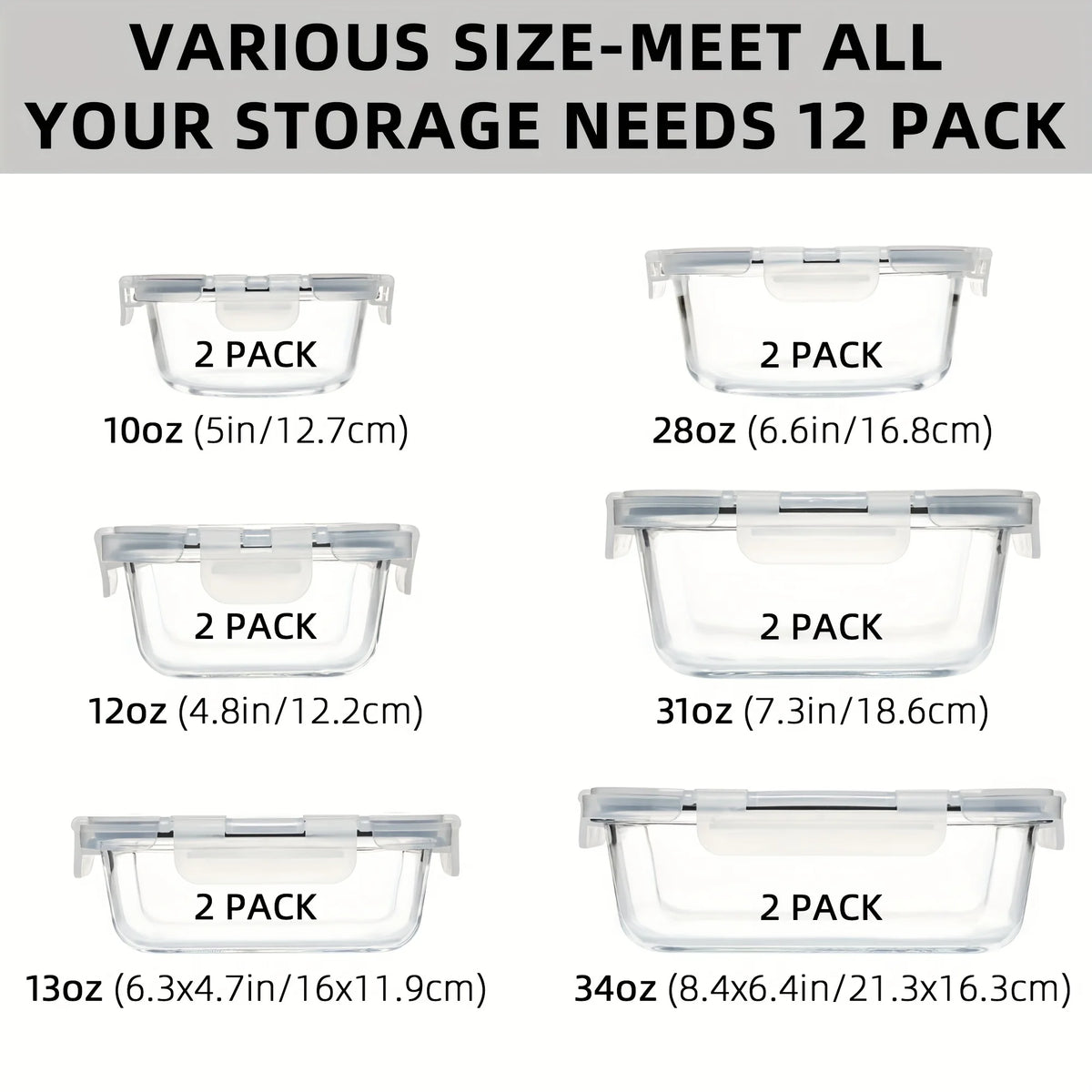 24PCS (12containers+12lids) High Borosilicate Glass Food Storage Containers Set - Leakproof Airtight Lids Perfect for Meal Prep
