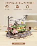 Robotime Sakura Journey Tram 3D Wooden Puzzles with LED Lights Home Decor Gift for Adults Women Girls