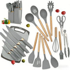 19-in-1 Kitchen Knife & Silicone Utensil Combo Set, Heat Resistant Cooking Tools with Detachable Storage Organizer
