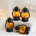 Halloween LED Hanging Pumpkin Lantern Light Ghost Lamp Candle Light Retro Small Oil Lamp Halloween Party Home Decor Horror Props