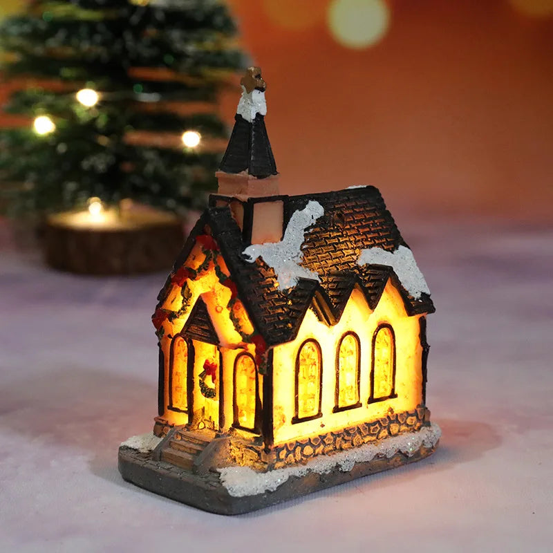 Christmas Led Light House Christmas Tree Ornaments LED Resin Small Village House Xmas Glow Decor Gift Happy New Year Decors DC05