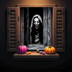One Halloween curtain - featuring a terrifying design of a ghostly female face, with a horror theme and seasonal decoration.