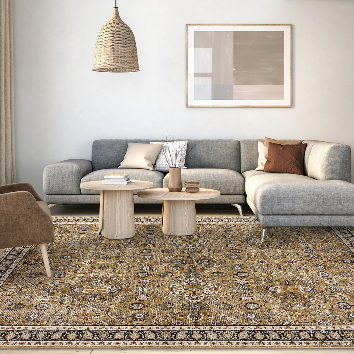 Rug for Living Room, Machine Washable, Non-Slip,Stain & Water Resistant, Low-Pile Moroccan Trellis Hallway Vintage Foldable Rug