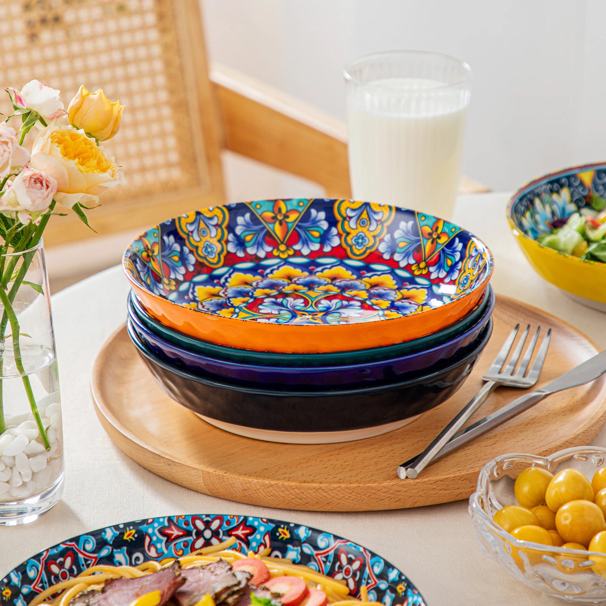 Vancasso 12/16/18/24 Piece Ceramic Dinnerware Set Stoneware Bohemian Style with Dinner/Dessert Plate/Cereal/Pasta Bowl For 6