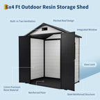 6x4 FT Resin Outdoor Storage Shed, Double Wall Waterproof Lockable Garden Tool Shed With Window, Double Doors For Bike Lawn Mower Patio