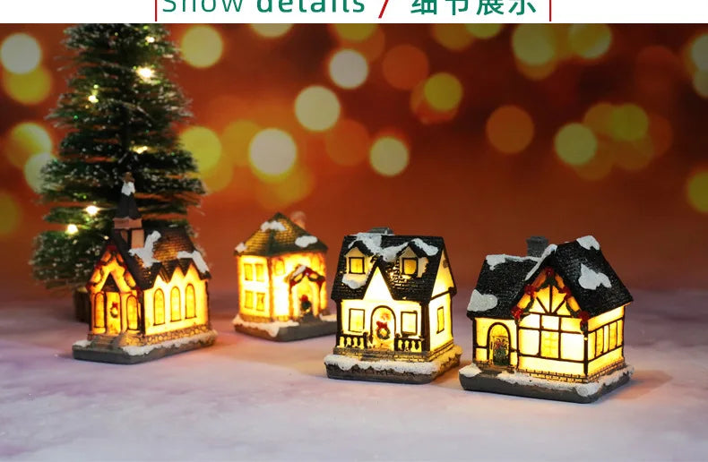 Christmas Led Light House Christmas Tree Ornaments LED Resin Small Village House Xmas Glow Decor Gift Happy New Year Decors DC05